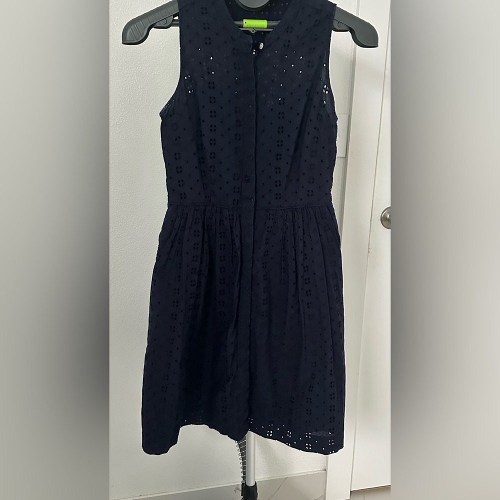 Elegant dark blue Eyelet Dress